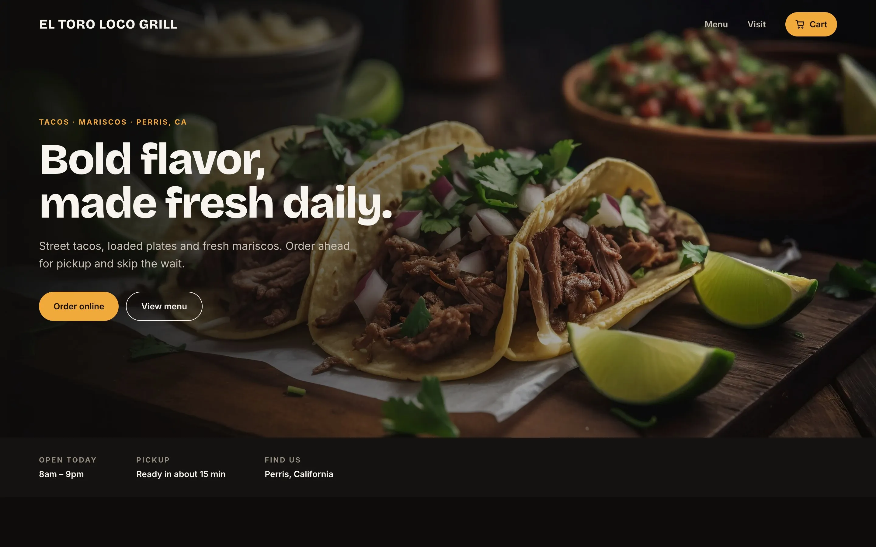 El Toro Loco concept homepage: “Bold flavor, made fresh daily.” over street tacos